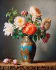 Peonies in porcelain vase.  (AI Generated) Art Print